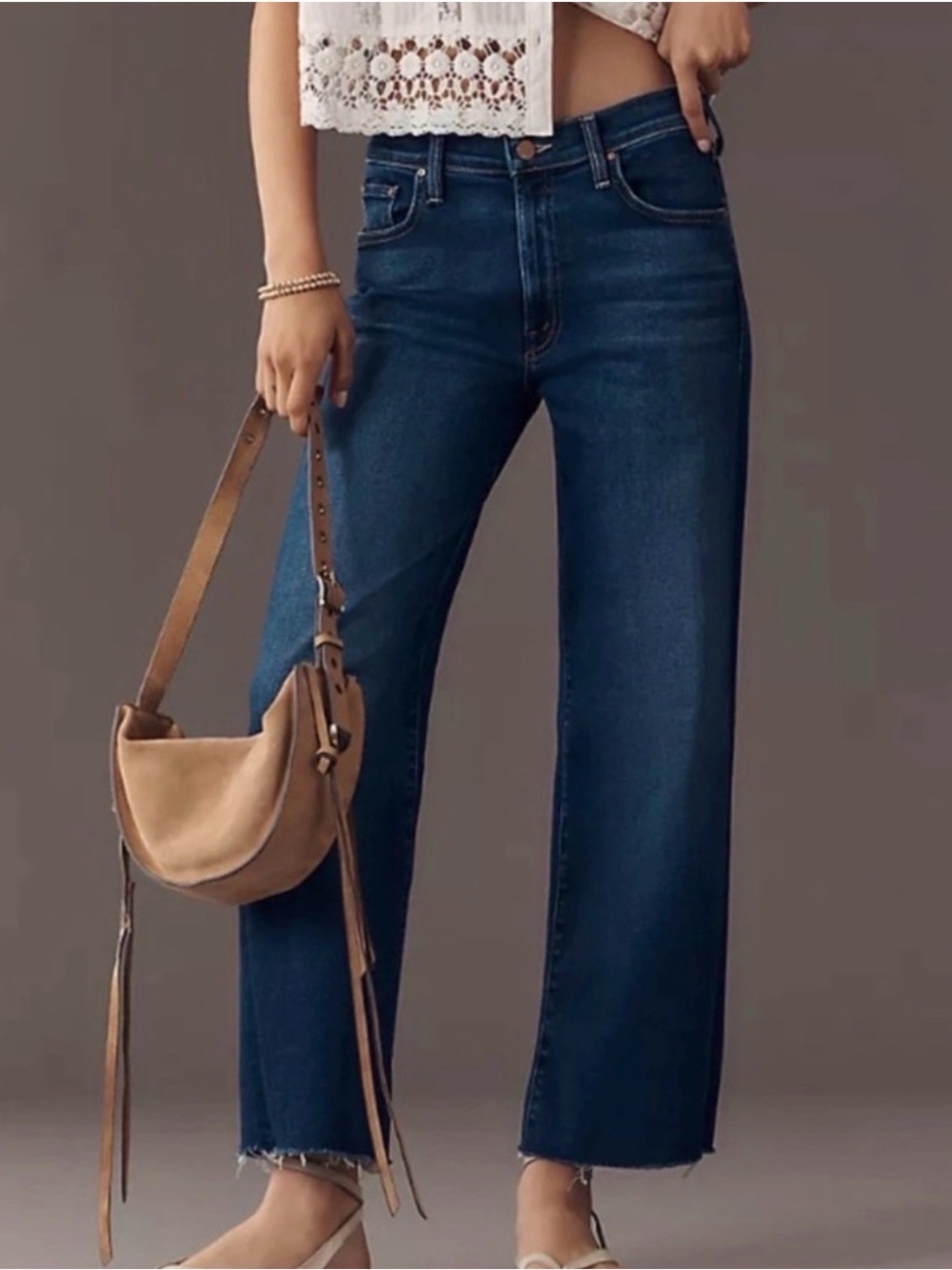 MOTHER the mid rise rambler zip ankle fray